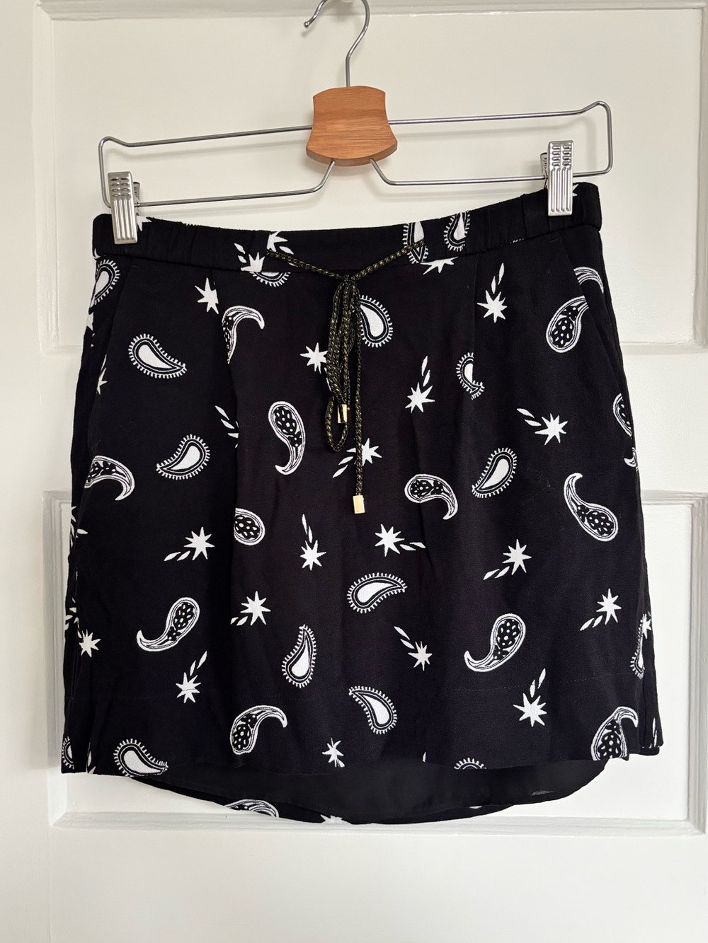 Kookai - Black Paisley Drawstring Skirt- size 38